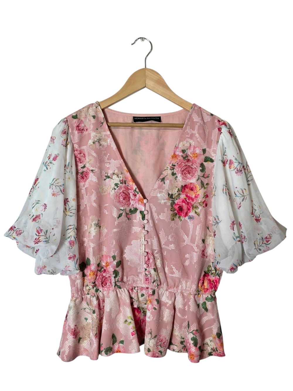 Hemant & Nandita Anthropologie Rose Garden Peplum Top S Floral Coquette Girly